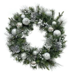 Holiday Living Indoor Battery-Operated Green Silver Artificial Christmas Wreath Warm White LED 30-in