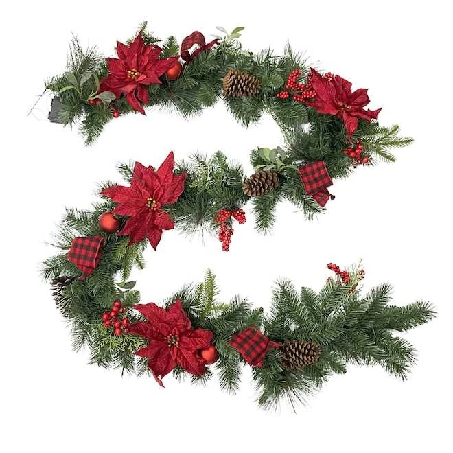Holiday Living Indoor Pre-Lit 9-ft Poinsettia Christmas Garland With Warm White LED Lights 3 Holiday Living Indoor Pre-Lit 9-ft Poinsettia Christmas Garland With Warm White LED Lights