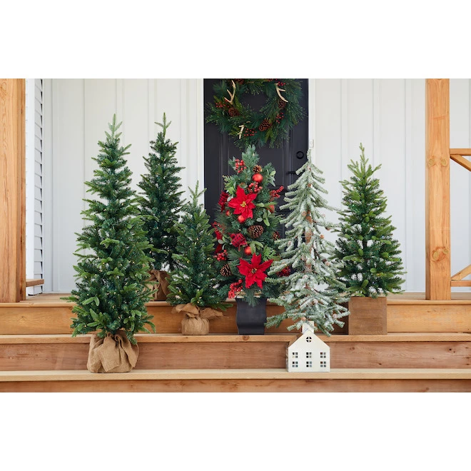 Holiday Living Pre-Lit Artificial Christmas Tree With Red Poinsettia 4-ft 4 Holiday Living Pre-Lit Artificial Christmas Tree With Red Poinsettia 4-ft - Image 2
