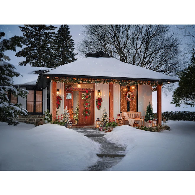 Holiday Living 1-Pack 3 Tier Pre-Lit Battery-Operated Green Artificial Christmas Wreath With Warm White LED Lights 4 Holiday Living 1-Pack 3 Tier Pre-Lit Battery-Operated Green Artificial Christmas Wreath With Warm White LED Lights - Image 2