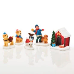 Christmas Village Figures Dogs Multicolour 5/pk