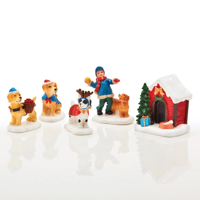 Christmas Village Figures Dogs Multicolour 5/pk 3 Christmas Village Figures Dogs Multicolour 5/pk
