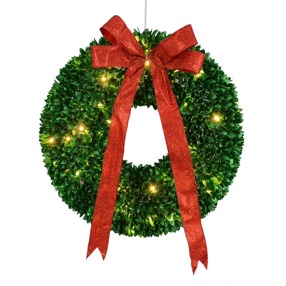 Northlight Pre-Lit Glittered Artificial Leaves Christmas Wreath - 28-in 4 Northlight Pre-Lit Glittered Artificial Leaves Christmas Wreath - 28-in - Image 2