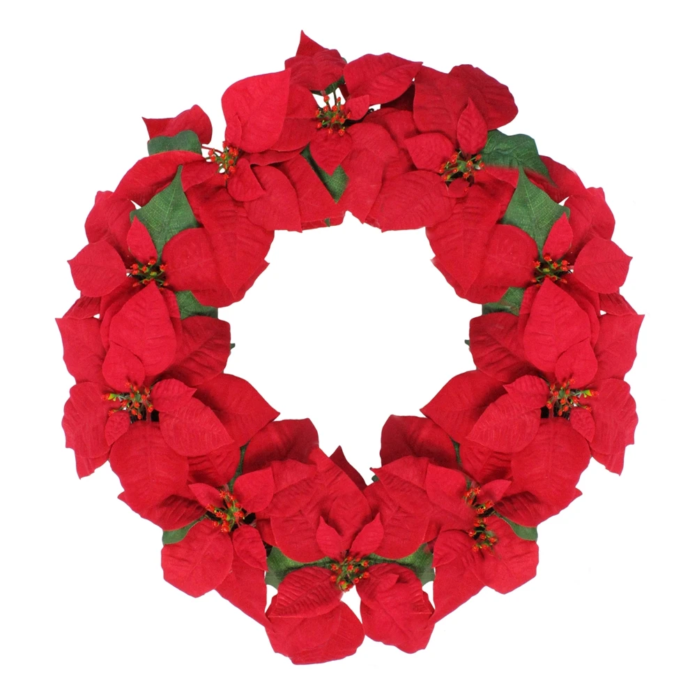 Northlight Red Artificial Poinsettia Flower Christmas Wreath - Unlit - 24-in 3 Northlight Red Artificial Poinsettia Flower Christmas Wreath - Unlit - 24-in