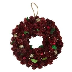 Northlight Red And Gold Pine Cone Artificial Christmas Wreath - 9.5-in - Unlit