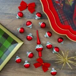 Northlight Frosted Tree Topper With Christmas Ball Ornaments - 15-Pcs - Red And White -Northlight Sales Store 330749352 AlternateImage1