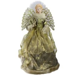 Northlight Lighted Angel In Gown With Harp Christmas Tree Topper - 16-in - Gold And Brown