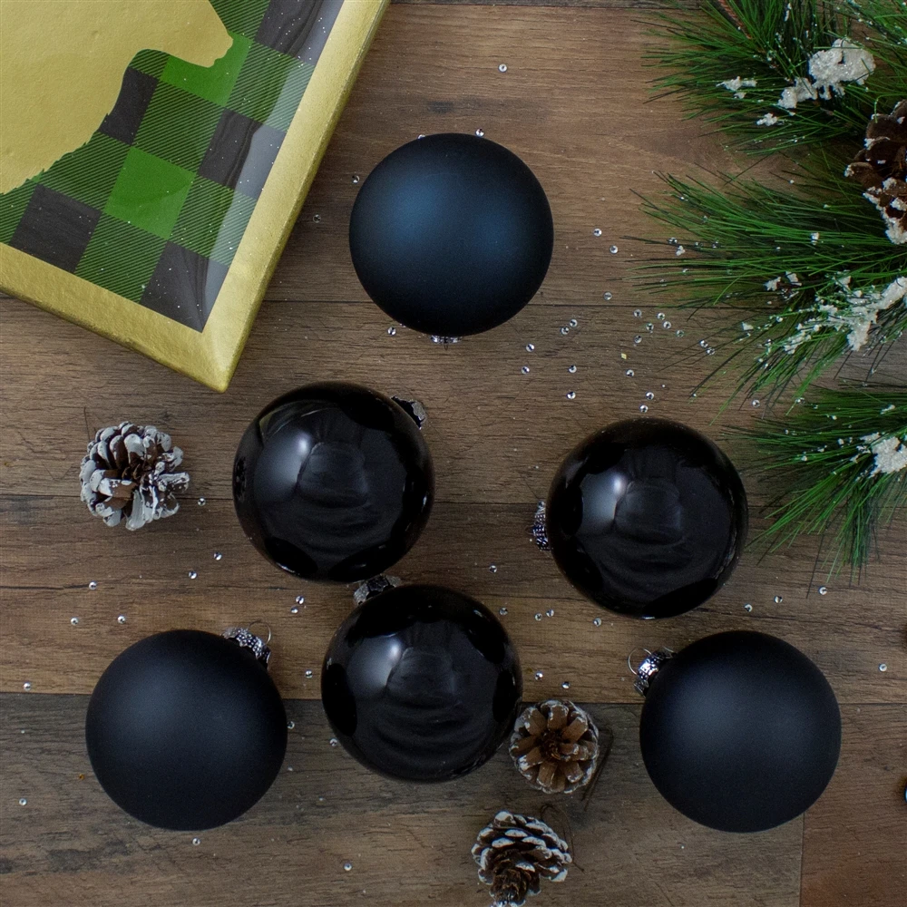 Northlight Glass 2-Finish Christmas Ball Ornaments - 3.25-in - Black - 6 Piece 4 Northlight Glass 2-Finish Christmas Ball Ornaments - 3.25-in - Black - 6 Piece - Image 2