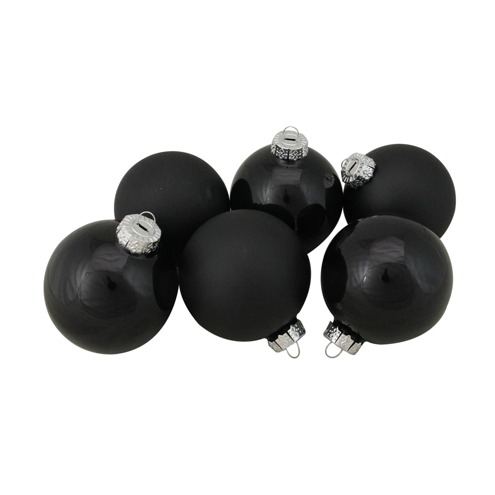 Northlight Glass 2-Finish Christmas Ball Ornaments - 3.25-in - Black - 6 Piece 3 Northlight Glass 2-Finish Christmas Ball Ornaments - 3.25-in - Black - 6 Piece