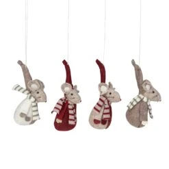 Northlight Chubby Standing Mice Christmas Ornaments 5.5-in - Red And Gray - 4 Piece