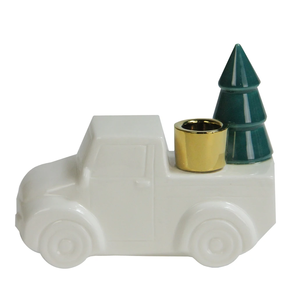 Northlight Ceramic Truck With Christmas Tree Taper Candlestick Holder - 6-in -White 4 Northlight Ceramic Truck With Christmas Tree Taper Candlestick Holder - 6-in -White - Image 2