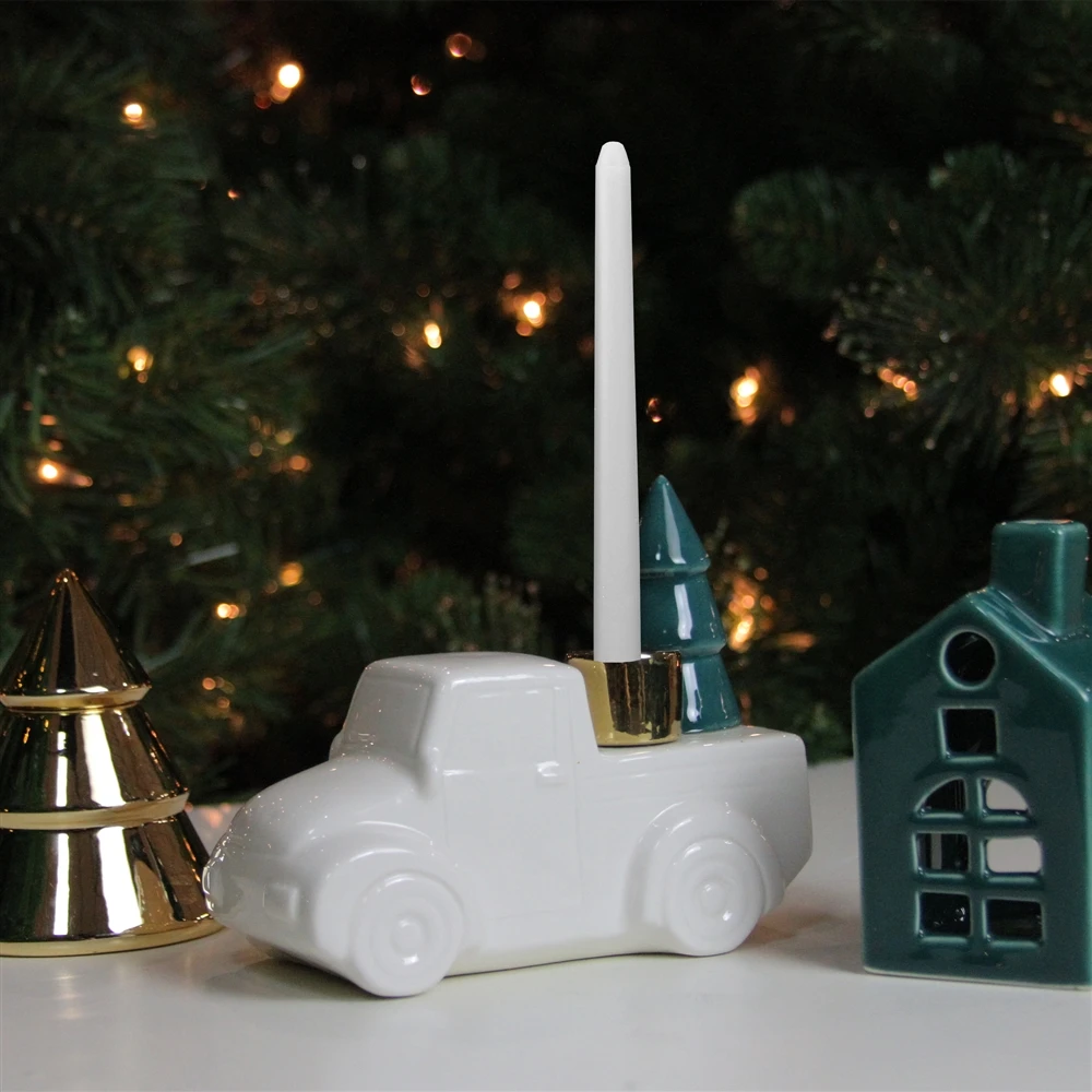 Northlight Ceramic Truck With Christmas Tree Taper Candlestick Holder - 6-in -White 5 Northlight Ceramic Truck With Christmas Tree Taper Candlestick Holder - 6-in -White - Image 3