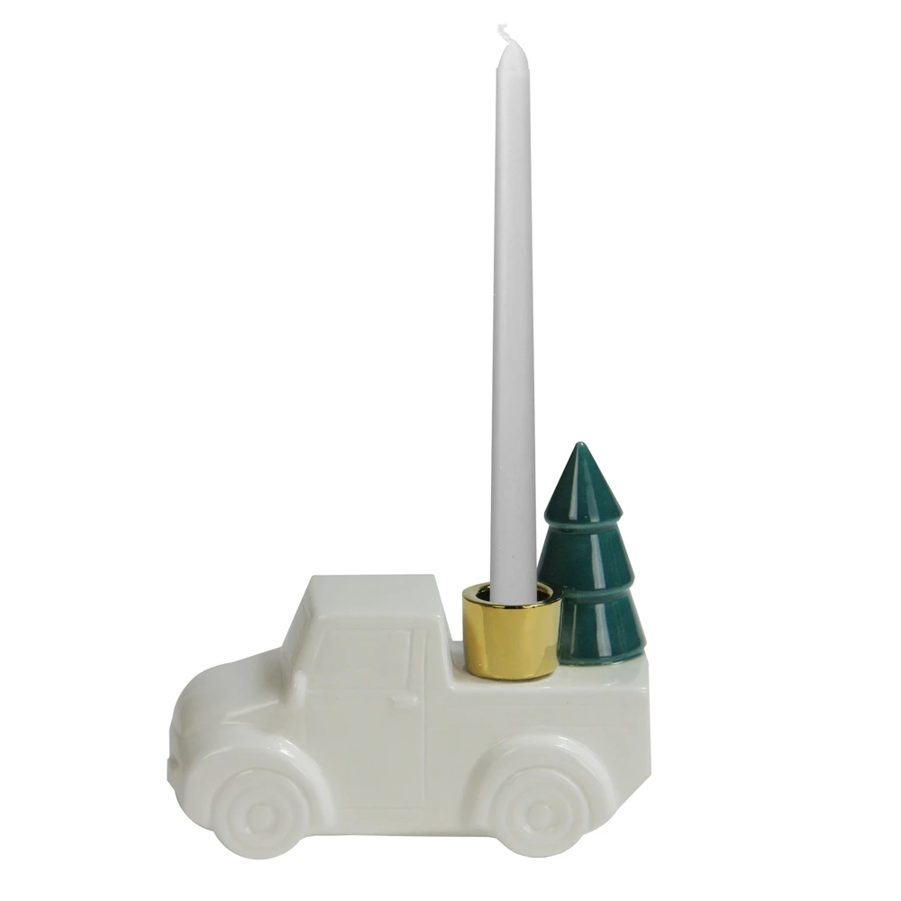 Northlight Ceramic Truck With Christmas Tree Taper Candlestick Holder - 6-in -White 3 Northlight Ceramic Truck With Christmas Tree Taper Candlestick Holder - 6-in -White