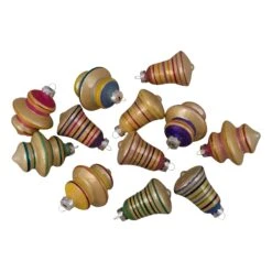 Northlight 2-Finish Striped Glass Christmas Finial And Bell Ornaments - Purple And Yellow - 12 Piece