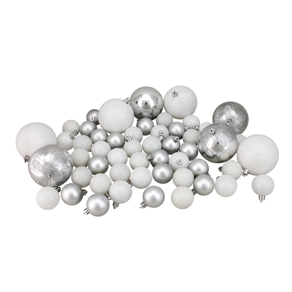 Northlight Shatterproof 4-Finish Christmas Ornaments - Winter White - 125-Piece 4 Northlight Shatterproof 4-Finish Christmas Ornaments - Winter White - 125-Piece - Image 2