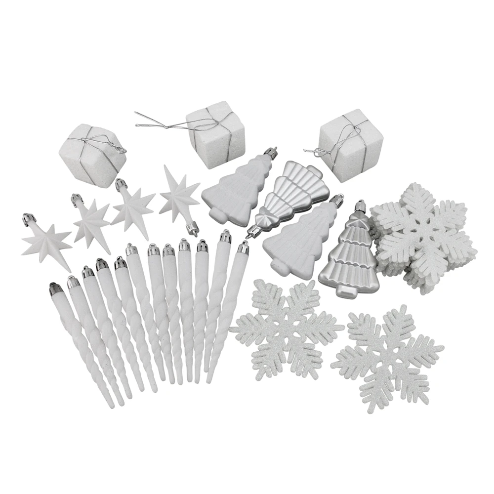 Northlight Shatterproof 4-Finish Christmas Ornaments - Winter White - 125-Piece 3 Northlight Shatterproof 4-Finish Christmas Ornaments - Winter White - 125-Piece