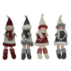 Northlight Girls With Scarf Christmas Doll Ornaments - 12-in - Red And Gray - 4 Piece