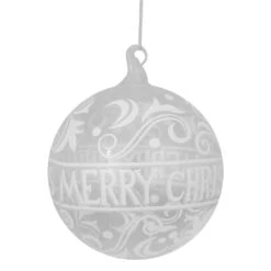 Northlight Glass Merry Christmas Ball Ornament - 6-in - Clear And White