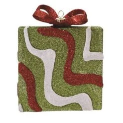 Northlight Glitter Swirl Shatterproof Gift Box Christmas Ornament - 5-in - Red And Green