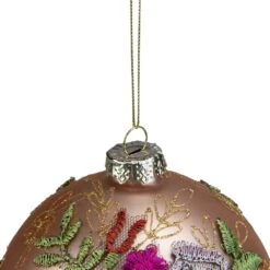 Northlight Floral Applique Glass Christmas Ball Ornament - 4.5-in - Pink -Northlight Sales Store 330751635 AlternateImage2