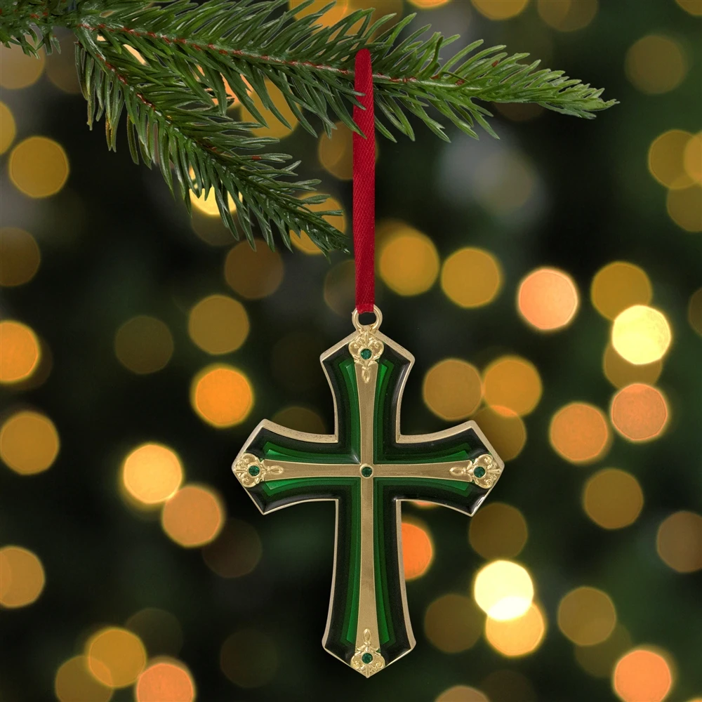 Northlight Layering Effect Cross Christmas Ornament With Crystals - 3.5-in - Green And Gold 4 Northlight Layering Effect Cross Christmas Ornament With Crystals - 3.5-in - Green And Gold - Image 2