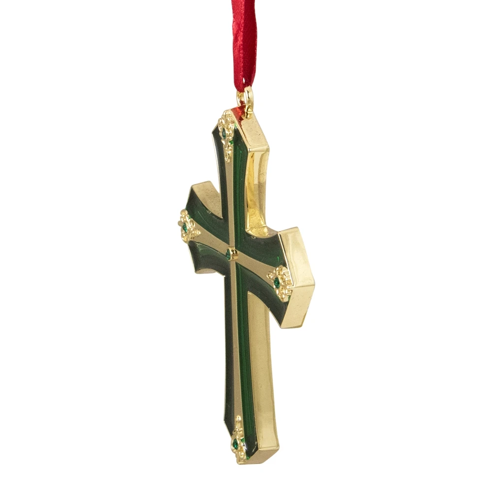 Northlight Layering Effect Cross Christmas Ornament With Crystals - 3.5-in - Green And Gold 5 Northlight Layering Effect Cross Christmas Ornament With Crystals - 3.5-in - Green And Gold - Image 3