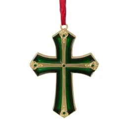 Northlight Layering Effect Cross Christmas Ornament With Crystals - 3.5-in - Green And Gold