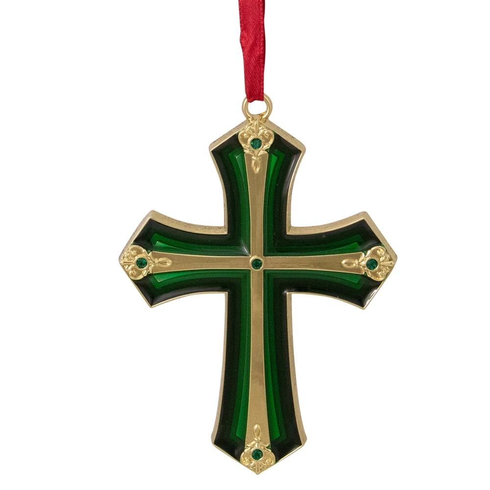 Northlight Layering Effect Cross Christmas Ornament With Crystals - 3.5-in - Green And Gold 3 Northlight Layering Effect Cross Christmas Ornament With Crystals - 3.5-in - Green And Gold