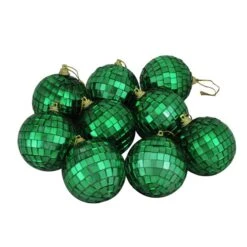 Northlight Mirrored Glass Disco Christmas Ball Ornaments - 2.5-in - Green And Gold - 9 Piece