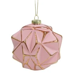 Northlight Round Geometric Glass Christmas Ornament - 4-in - Pink And Gold