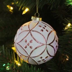 Northlight Matte Floral Glass Christmas Ball Ornament - 3.75-in - White And Pink -Northlight Sales Store 330751729 AlternateImage1