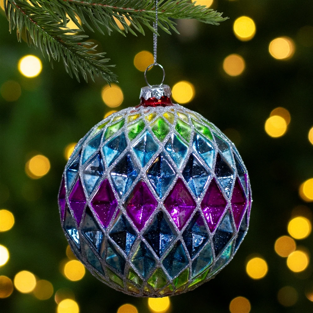 Northlight 2-Finish Vibrantly Colored Harlequin Glass Christmas Ball Ornament - 3.75-in 4 Northlight 2-Finish Vibrantly Colored Harlequin Glass Christmas Ball Ornament - 3.75-in - Image 2