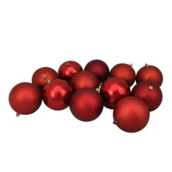 Northlight Shatterproof 4-Finish Christmas Ball Ornaments - 4-in - Red - 12 Piece