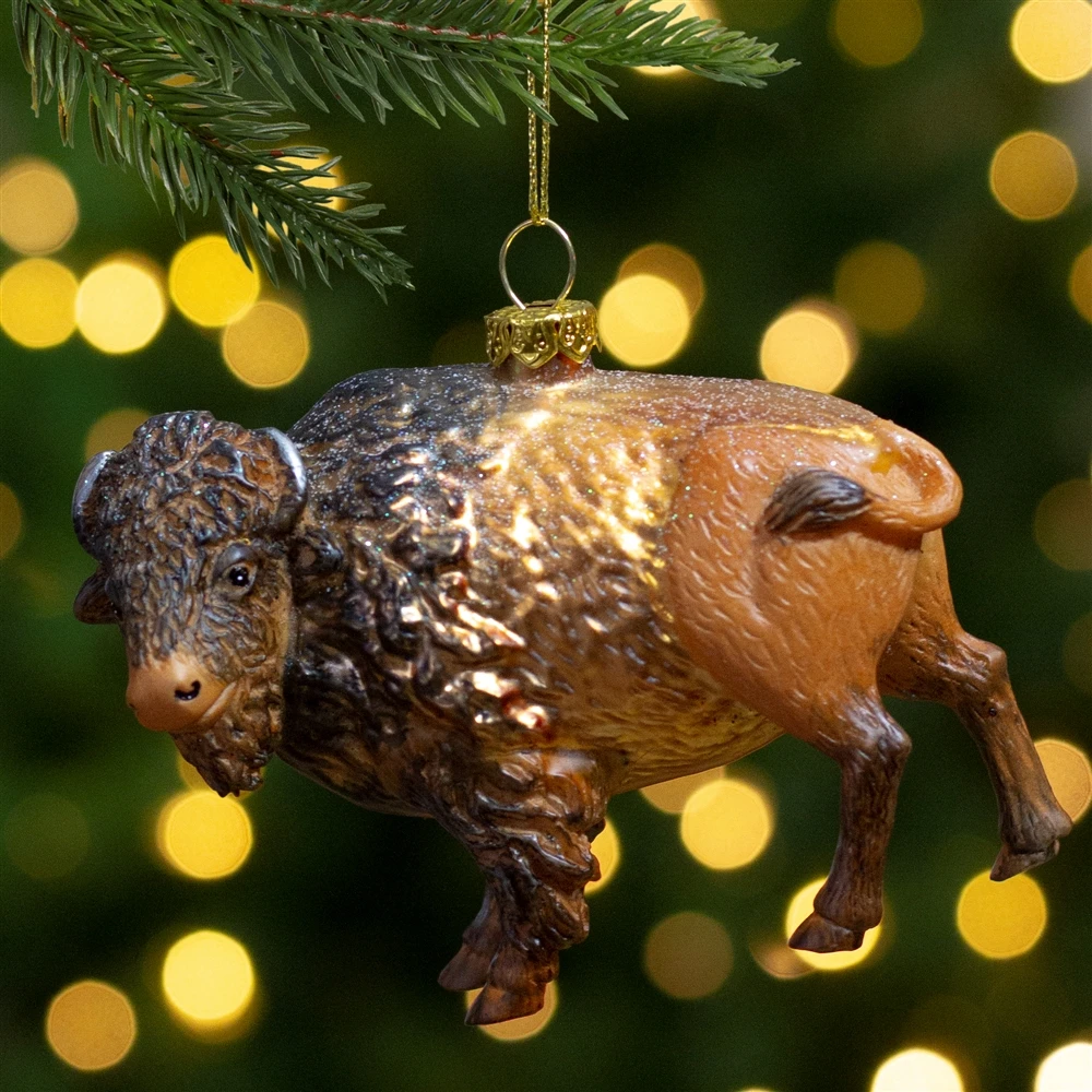 Northlight Bison Glass Christmas Ornament 4.25-in - Brown And Black 4 Northlight Bison Glass Christmas Ornament 4.25-in - Brown And Black - Image 2
