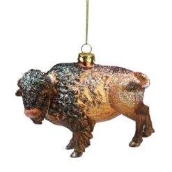 Northlight Bison Glass Christmas Ornament 4.25-in - Brown And Black