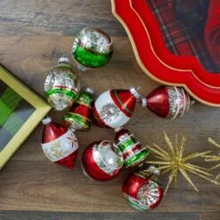 Northlight 2-Finish Glass Christmas Finial Ornaments 3.25-in - Silver And Red - 9 Piece -Northlight Sales Store 330751789 AlternateImage2