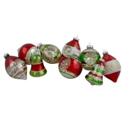 Northlight 2-Finish Glass Christmas Finial Ornaments 3.25-in - Silver And Red - 9 Piece