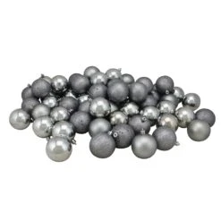 Northlight Shatterproof 4-Finish Christmas Ball Ornaments - 2.5-in - Pewter Gray - 60-Piece