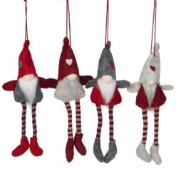 Northlight Plush Gnome Christmas Ornaments - 8-in - Red, Gray And Beige - Set Of 4