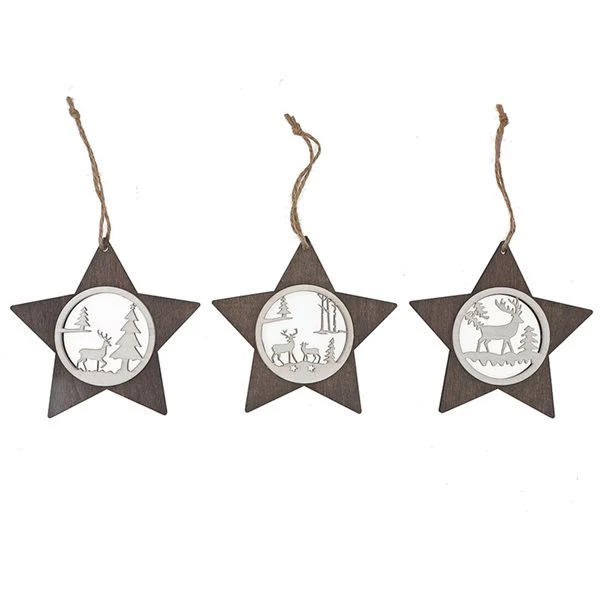IH Casa Decor Wood Star Christmas Ornaments - 3-Pack 3 IH Casa Decor Wood Star Christmas Ornaments - 3-Pack
