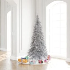 Vickerman 7.5-ft Leg Base Tinsel Slim Right Side Up Silver Artificial Christmas Tree 7 Vickerman 7.5-ft Leg Base Tinsel Slim Right Side Up Silver Artificial Christmas Tree -Northlight Sales Store 330899005 AlternateImage4