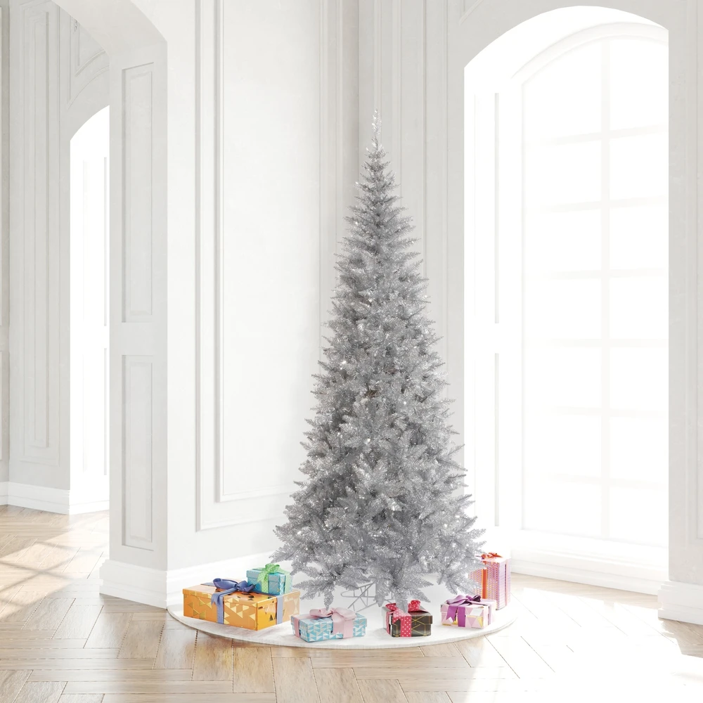 Vickerman 7.5-ft Leg Base Tinsel Slim Right Side Up Silver Artificial Christmas Tree 5 Vickerman 7.5-ft Leg Base Tinsel Slim Right Side Up Silver Artificial Christmas Tree - Image 3