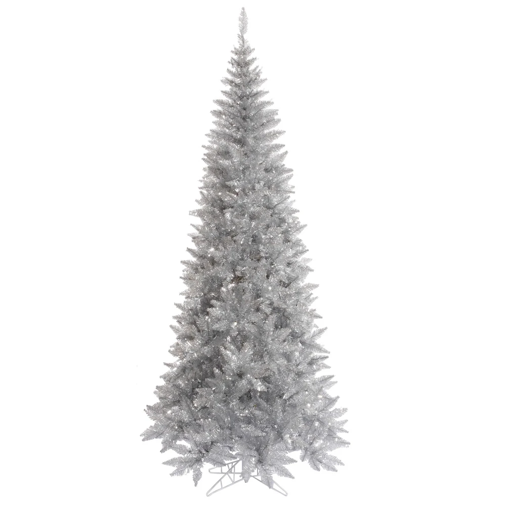Vickerman 7.5-ft Leg Base Tinsel Slim Right Side Up Silver Artificial Christmas Tree 3 Vickerman 7.5-ft Leg Base Tinsel Slim Right Side Up Silver Artificial Christmas Tree