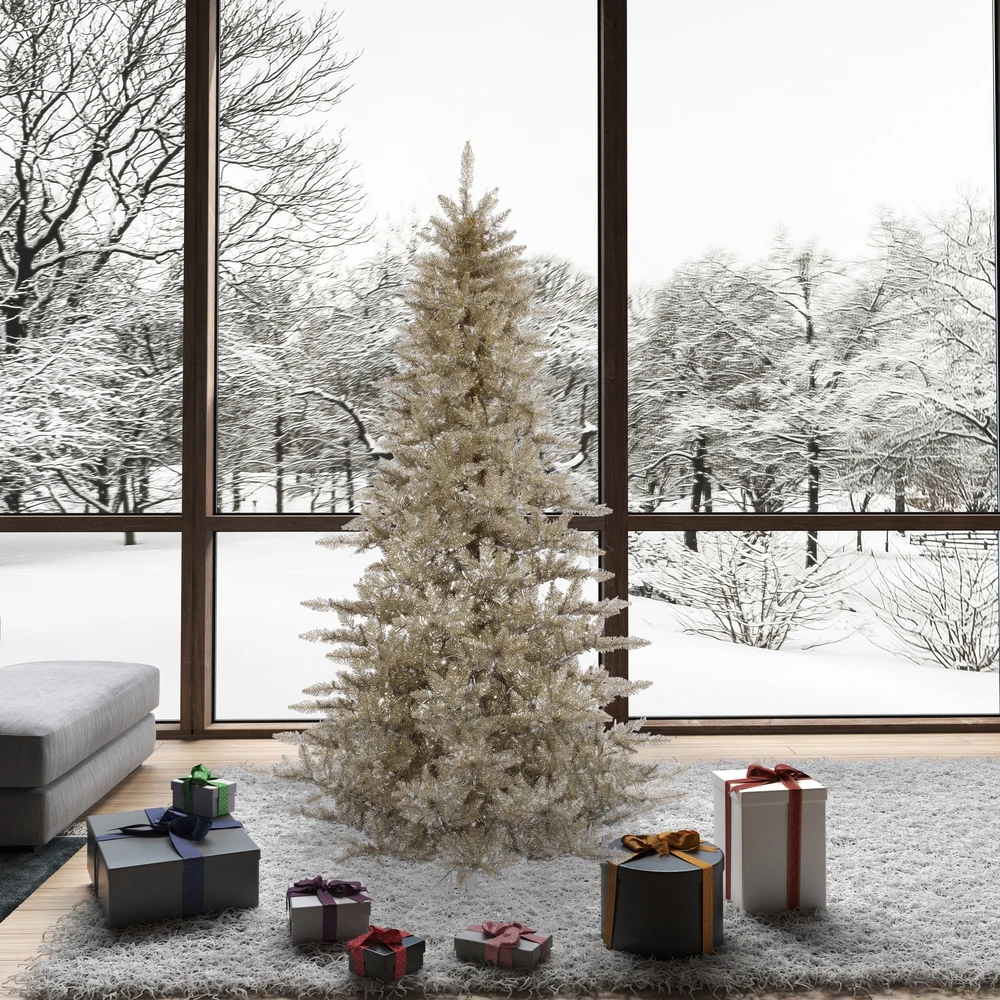 Vickerman 7.5-ft Leg Base Tinsel Full Right Side Up Champagne Artificial Christmas Tree 5 Vickerman 7.5-ft Leg Base Tinsel Full Right Side Up Champagne Artificial Christmas Tree - Image 3