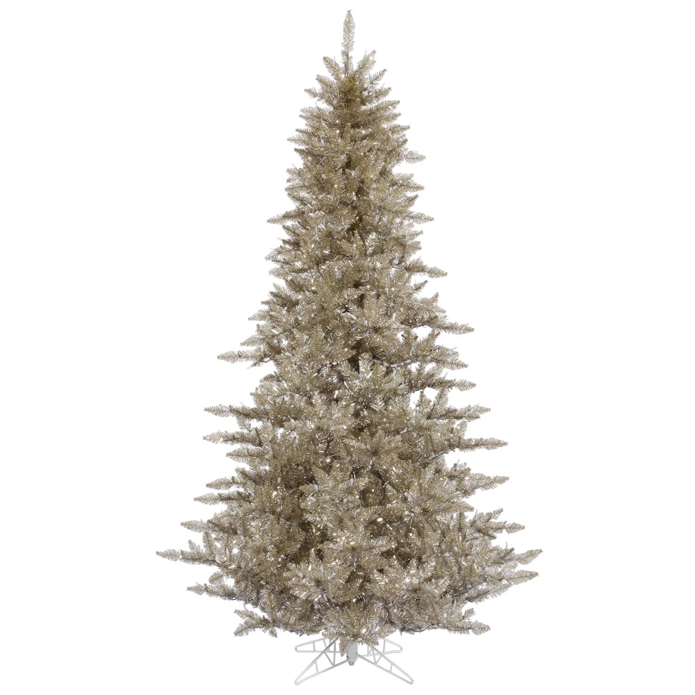 Vickerman 7.5-ft Leg Base Tinsel Full Right Side Up Champagne Artificial Christmas Tree 3 Vickerman 7.5-ft Leg Base Tinsel Full Right Side Up Champagne Artificial Christmas Tree