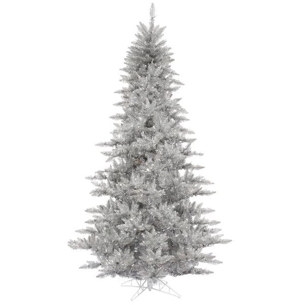 Vickerman 5.5-ft Leg Base Tinsel Full Right Side Up Silver Artificial Christmas Tree 3 Vickerman 5.5-ft Leg Base Tinsel Full Right Side Up Silver Artificial Christmas Tree