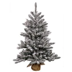 Vickerman 3.5-ft Burlap Base Pine Full Right Side Up Flocked White Artificial Christmas Tree
