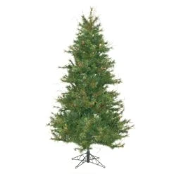 Vickerman 6.5-ft Leg Base Mixed Country Pine Slim Right Side Up Green Artificial Christmas Tree