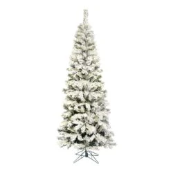 Vickerman 4.5-ft Leg Base Pencil Pacific Pine Slim Right Side Up Flocked Green Artificial Christmas Tree