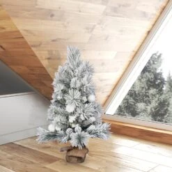 Vickerman 3-ft Burlap Base Pine Full Right Side Up Flocked Green Artificial Christmas Tree -Northlight Sales Store 330899051 AlternateImage4